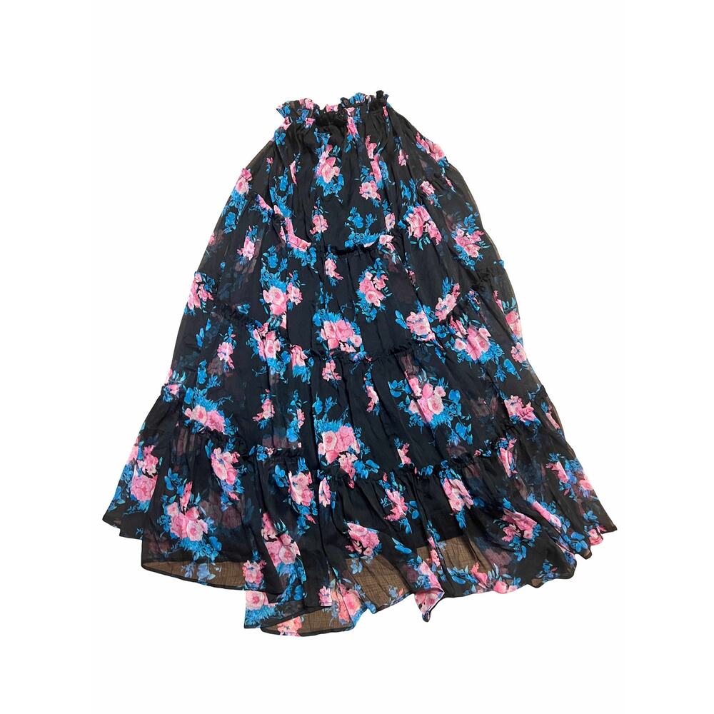 VICI Womens Tiered Maxi Skirt Extra Small Black Pink Blue Floral Ruffle Waist